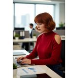 FRM Kadın Rahat Relaxed Kalıp Dik Yaka Düşük Kollu Omzu Açık Detaylı Trend Akrilik Triko Kazak - Kırmızı - 6XL