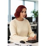 FRM Kadın Tunik Siluet Beli Kuşaklı Düz Desen Bisiklet Yaka Uzun Kollu Relaxed Triko Kazak Kış Için - Ekru - 2XL