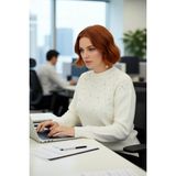 FRM Kadınlar Için Konforlu Regular Kalıp Düz Trok Detaylı Uzun Kollu Triko Bisiklet Yaka Kazak - Ekru - 3XL