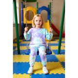 FRM Kız Çocuk %100 Pamuklu Batik Desenli Sweatshirt ve Eşofman Altı Takımı Kaliteli Şık Rahat - Lila - 3 - 4 Yaş