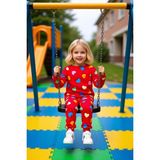 FRM Kız Çocuk Pamuk Polyester Örme Kalp Desenli Pijama Takımı Kaliteli Şık Rahat Günlük - Kırmızı - 8 - 9 Yaş