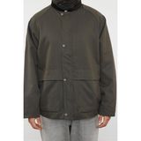 FRM Moda Şık Regular Ceket Yaka Standart Düz Astarlı Regular Fit Kadife Yaka Detaylı Mont - Haki