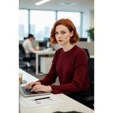 FRM Modern Kadın Basic Oversize Crop Triko Kazak Fitilli Uzun Kollu Bisiklet Yaka Ilkbahar Sonbahar - Bordo
