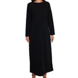 Frm Yeni Rahat Casual Günlük Krep Örme Bisiklet Yaka Uzun Kol Straight Uzun Boy Tesettür Elbise, Siyah, 2Xl