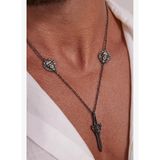 FRNCH 925 Ayar Gümüş İtalyan Model Siyah Zirkon Taşlı Antik Gümüş Renk Erkek Kolye FRJ30961-1061-A2