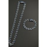 FRNCH 925 Ayar Gümüş Lacivert Zirkon Taşlı Füme Renk Erkek Bileklik/Kolye Set FRJ12726-3726-L
