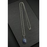 FRNCH 925 Ayar Gümüş ve Lapis Lazuli Doğal Taşlı Lacivert Renk Erkek Kolye FRJ30918-1018-L3