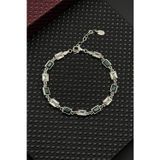 FRNCH 925 Ayar Gümüş Yeşil-Beyaz Zirkon Taşlı Gümüş Renk Erkek Bileklik FRJ12677-3677-YA
