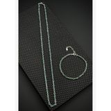 FRNCH 925 Ayar Gümüş Yeşil Zirkon Taşlı Gümüş Renk Erkek Bileklik/Kolye Set FRJ12674-3674-Y