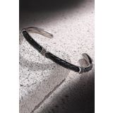 FRNCH FRJ11165-1265-BB Zirkon Taşlı Gerçek Deri Detaylı Handmade Erkek Kelepçe Bileklik