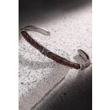 FRNCH FRJ11165-1265-BR Zirkon Taşlı Gerçek Deri Detaylı Handmade Erkek Kelepçe Bileklik
