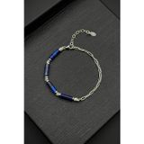 FRNCH FRJ12410-3410-L 925 Ayar Gümüş ve Lapis Lazuli Doğal Taşlı Lacivert Erkek Bileklik