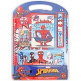 Frocx Spider-Man Friendly 11 Parça Kırtasiye Seti - A5 Spiralli Defter, A6 Not Defteri, Metal Kalemlik, Kurşun Kalem, 4 Pastel Boya, Cetvel, Silgi ve Kalemtıraş, Çocuklar Için Okul ve Boyama Seti