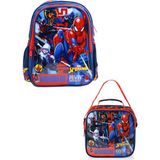 Frocx Spiderman Desenli Lisanslı Ilkokul Çantası ve Beslenme Çantası Seti - Mavi - Kırmızı