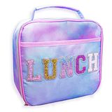 FROG SAC Preppy Öğle Yemeği Kutusu, Kravat Boyası Glitter Üniversite Mektubu Öğle Yeme