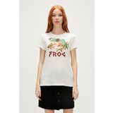 Frog T-Shirt Off-White Beyaz Baskılı Kadın Tişört