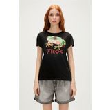 Frog T-Shirt Siyah Baskılı Kadın Tişört