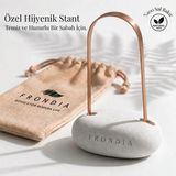 Frondia %100 Saf Bakır Dil Sıyırıcı Seti | Özel Hijyenik Stantlı Dil Temizleyici & Ağız Kokusu Giderici Bakım Kiti + Ham Kese Hediyeli