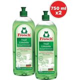 Frosch Yeşil Limonlu Bulaşık Deterjanı 2×750 ml – Güçlü Yağ ve Kir Temizleme, pH Nötr, Vegan, Ecolabel Sertifikalı