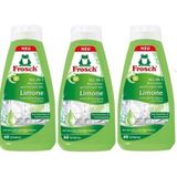 Frosch Yeşil Limonlu Bulaşık Deterjanı Jel 650 ml x 3 Adet, 40 Yıkama, Yağ Çözücü ve Parlatıcı