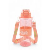 Froyalife Hello Pipetli Suluk, 800 ml, Pembe, Renkli Boyun Askılı Çocuk Okul Su Şişesi