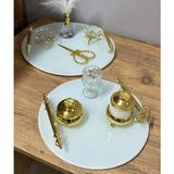 Froyi 2 Li Takım Beyaz Cam Gold Tepsi Söz Nişan ve Damat Kahve Fincan Seti