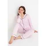 Frozen Dofi Kadın Açık Pembe Puantiyeli Pijama Takımı – Uzun Kollu, Düğmeli
