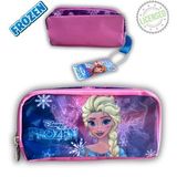 Frozen Elsa Lisanslı Kalemlik - Çift Taraflı Fermuarlı Mor Pembe Kalem Çantası