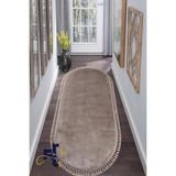 Frt Export tüylü Peluş Oval Örgü Saçaklı Peluş Yolluk Yumuşacık Yıkanabilir Antre Hol Koridor Halı - Kahverengi - 60 x 400 cm