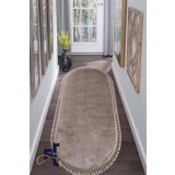 Frt Export Tüylü Peluş Oval Örgü Saçaklı Peluş Yolluk Yumuşacık Yıkanabilir Antre Hol Koridor Halı Vizon