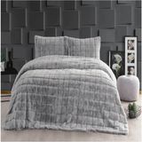 Frt Home Merinos Luxe Tavşan Tüylü Kareli Çift Kişilik Yatak Örtüsü Seti - Gri - 230 x 250 cm