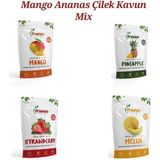 Fruvivo Dondurularak Kurutulmuş, Mango, Çilek, Ananas, Kavun Mix Paket, Kurutulmuş Meyveler - 4 Adet