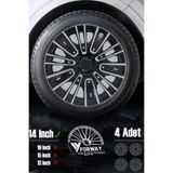 FRWY Fiat Bütün Modelleri İçin Uyumlu 14" inç Gri-Siyah 4 Adet Jant Kapağı ( Egea Linea Albea Punto vb. )