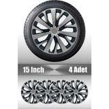 FRWY Ford 4 Adet Jant Kapağı 15" Inç Gri - Siyah ( Tourneo Transit Connect Courier Focus Fiesta Fusion ) FW055 - Gri-Siyah - 15 inç