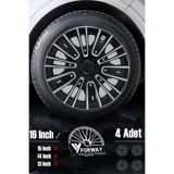 FRWY Ford Bütün Modelleri İçin Uyumlu 16" inç Gri-Siyah 4 Adet Jant Kapağı ( Fiesta Focus Courier vb. )