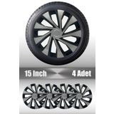 FRWY Ford Connect Uyumlu 15" İnç 4 Adet 1 Takım Gri Siyah Jant Kapağı