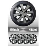 FRWY Ford Fiesta Focus Fusion 15" inç Uyumlu 4 Adet 1 Takım Gri Siyah Jant Kapağı