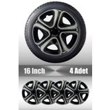 FRWY Renault Clio Symbol Megane 16" inç Uyumlu 4 Adet 1 Takım Gri Siyah Jant Kapağı