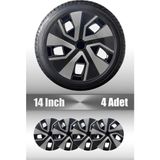 FRWY Volkswagen 4 Adet Jant Kapağı 14" Inç Gri - Siyah ( Golf Jetta Polo Caddy Passat Bora ) FW039 - Gri-Siyah - 14 inç