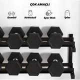 Fs Grup Çok Amaçlı Duvara Monte Dambıl Standı - Kettlebell, Spor Matı, Atlama Ipi Standı