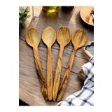 F&S WoodArt 4 Adet 22 Cm Zeytin Ağacı Tahta Kaşık Yemek Çocuk Mama Sahan Kaşığı