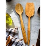 F&S WoodArt Zeytin Ağacı 2 li Set Ahşap Spatula Tahta tencere kaşığı 29 cm