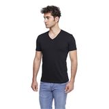 FSM1453 ERKEK KISA KOLLU ATLET PAMUKLU V-YAKA KLASİK RENKLİ T-SHİRT - 422-1 (M, Black)
