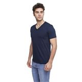 FSM1453 ERKEK KISA KOLLU ATLET PAMUKLU V-YAKA KLASİK RENKLİ T-SHİRT - 422-1 (S, Lacivert)