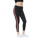 FSM1453 KADIN PAMUKLU YANI KIRMIZI ÇİZGİ BİLEK BOY LİKRALI SPORCU TAYT -4903-4078-1 (L, Siyah)