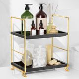 FSyueyun 2 Katmanlı Banyo Tezgah Düzenleyici, Aletsiz Kurulum Premium Plastik Makyaj Rafı Düzenleyici Parfüm Cilt Bakımı Şifonyer Vanity Tepsi Düzenleyiciler ve Depolama için (Altın ve Siyah)