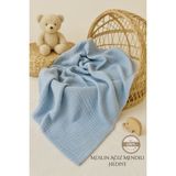 Ftbabycollection %100 Pamuk 4 Katlı Müslin Bebek Battaniyesi Bebe Mavisi Oeko-Tex Sertifikalı Müslin Örtü 100x110 cm