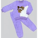 Ftt 1-2-3 Yaş Masum Yavru Sincap Nakışlı Kuzu Kumaş Sweat Pantolon 2li Kız Erkek Bebek Takımı Lila