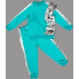 Ftt 1-2-3 Yaş Payetli Pelüş Tavşan Desenli Likra Penye Kumaş Sweat Pantolonlu Kız 2li Çocuk Takımı Mint