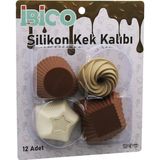 Ftt 12pcs Renkli Silikon Muffin - Kek Kalıp Mix Şekil= 3-dikdörtgen - 3-yuvarlak - 3-rüzgar Gülü - 3-